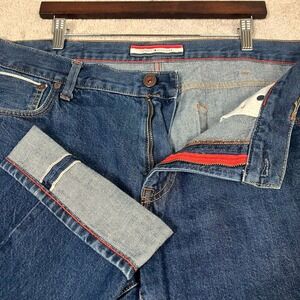 Tommy Hilfiger Mens 38x34 Selvedge Denim Jeans Dark Wash Straight Leg Blue